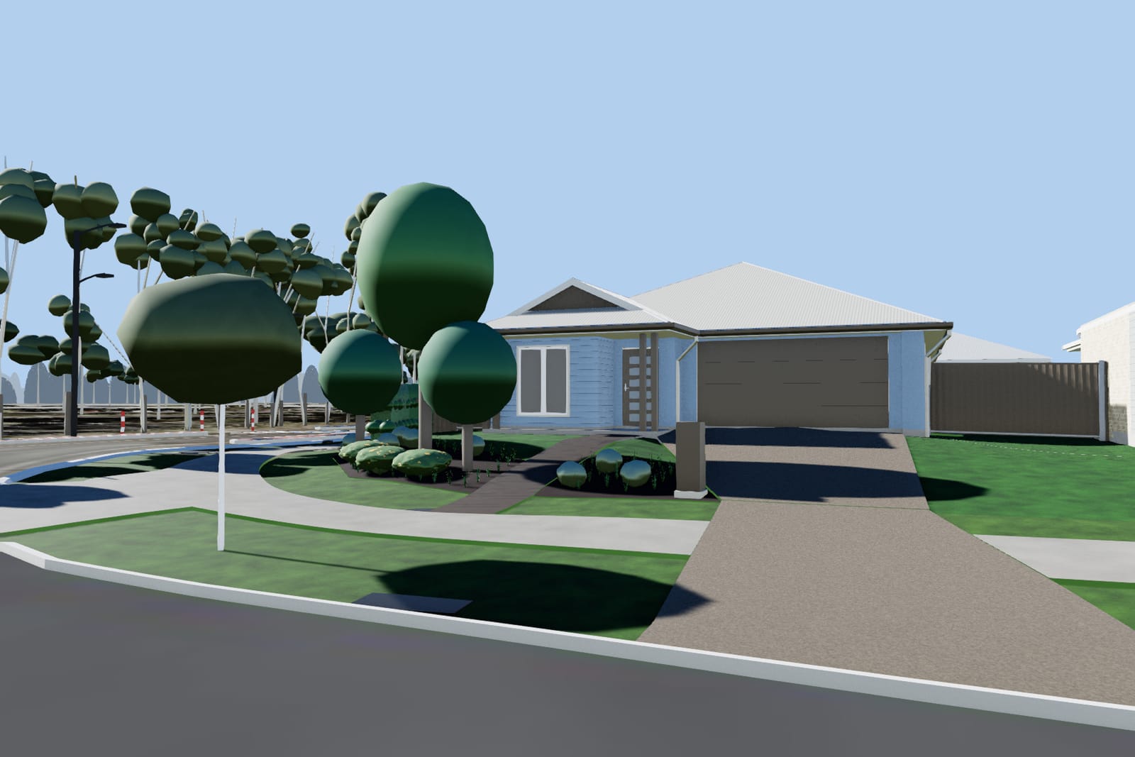 The house twin from across the street: the generated model with stand-in trees